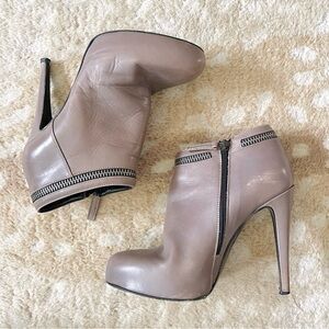 AllSaints Karis Tronchetto Platform Stiletto Leather Booties In Taupe Size 39